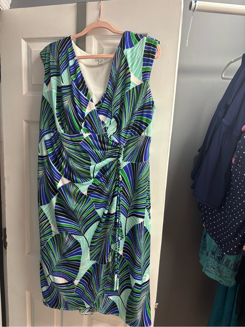 London Times Blue, Mint & Navy Sleeveless Wrap-Style Midi Dress
